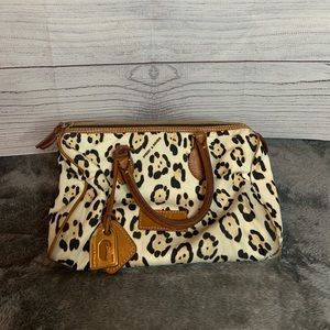 White, Tan, and Black Dooney & Burke Bag Medium With Red Interior